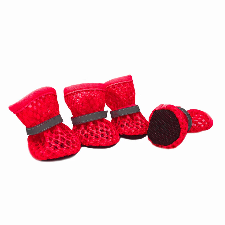 Summer Dog Shoes Breathable Non-slip Pet Sandals For Small Dogs Cats Reflective Puppy Footwear Walking Chihuahua Boots 4pcs/set