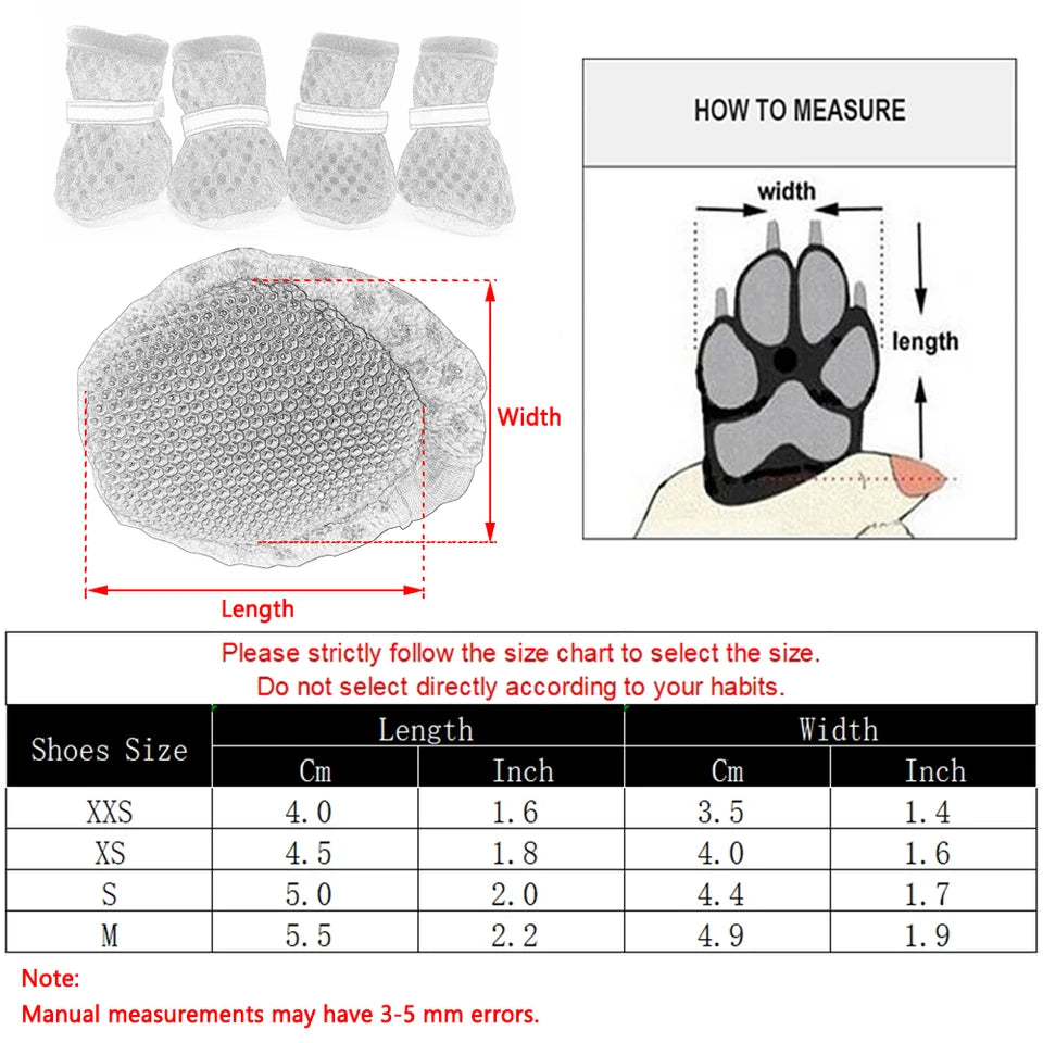 Summer Dog Shoes Breathable Non-slip Pet Sandals For Small Dogs Cats Reflective Puppy Footwear Walking Chihuahua Boots 4pcs/set