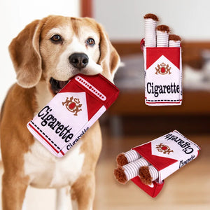 Stuffed Raw Dog Bite Toy Joint Cigarette Case Plush Cigar Funny Interactive Puppy Dog Chew Squeak Toys Cigarettes Toy for A Dog